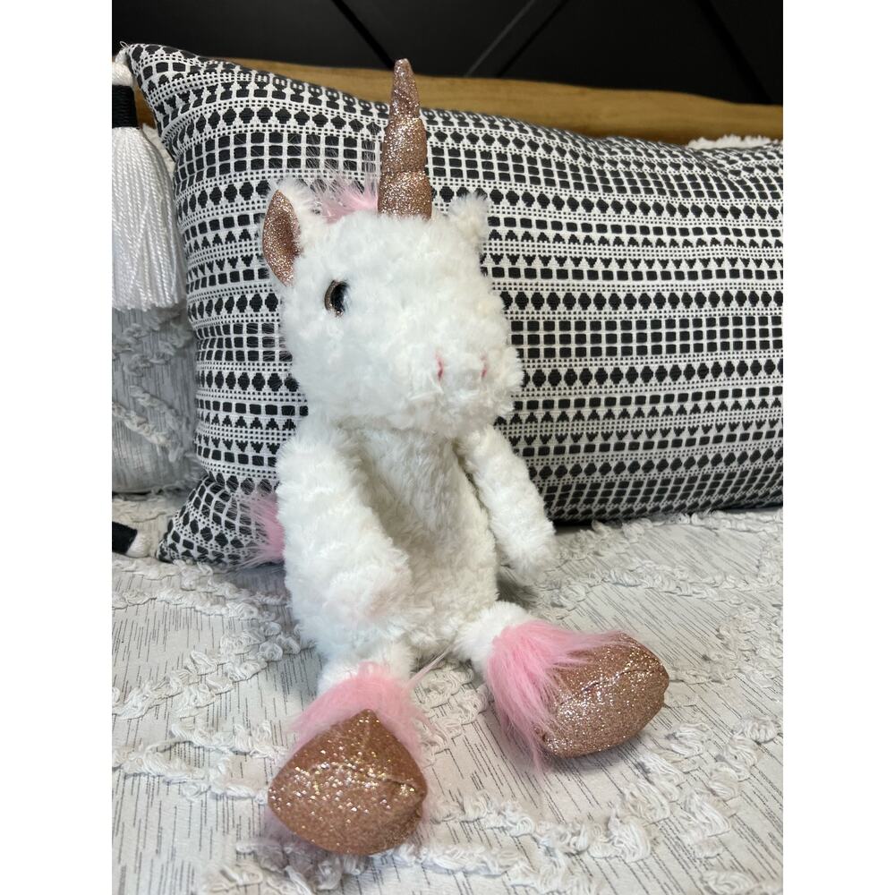 Ganz White Unicorn Pink Colored Mane Tail Stuffed Plush Rose Gold Horn Hooves